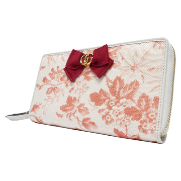 GUCCI GG Ribbon Marmont Herbarium Wallet Long Zippy Round Zipper Women's Floral Canvas/Leather Gold Hardware White/Pink/Red 435819