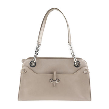 SALVATORE FERRAGAMO Gancini shoulder bag 21 D136 leather pink beige series silver metal fittings chain semi-shoulder shawl