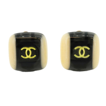 CHANEL Earrings Coco Mark Square GP Plated Plastic Gold Black 01A Ladies