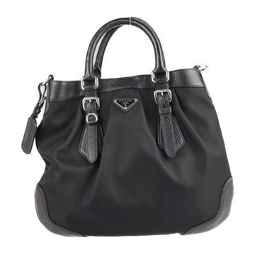 PRADA handbag BN1226 nylon leather black 2WAY shoulder bag tote shopping triangle plate logo