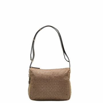 FENDI Zucchino Shoulder Bag 8BT168 Beige Brown Nylon Leather Women's