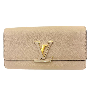 LOUIS VUITTON Portefeuille Capucines M61249 MI2260 Taurillon Leather Long Wallet Galle Beige Greige Gold Hardware Women's