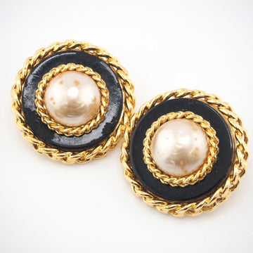 CHANEL Fake Pearl 26 Earrings Gold Women's