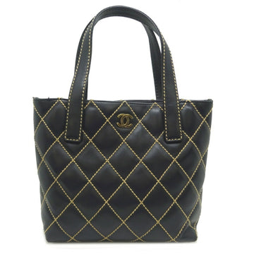 CHANEL Wild Stitch Tote Women's Handbag A18126 Leather Black