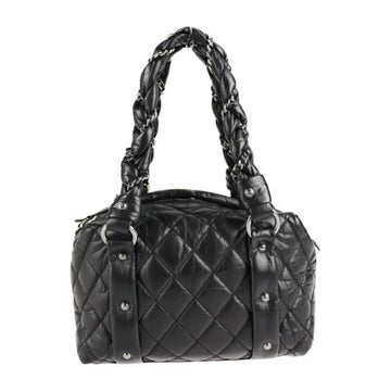 CHANEL matelasse handbag aged calfskin black bubble quilt shoulder bag tote logo silver metal fittings