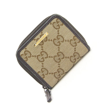 GUCCI Coin Case GG 115255 Beige Canvas Leather Purse Women's Men's Wallet Square