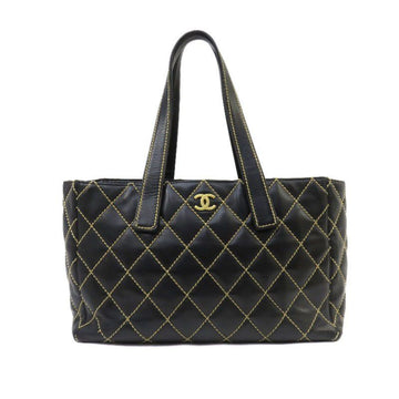 Chanel wild stitch tote bag gold metal fittings here mark handbag black