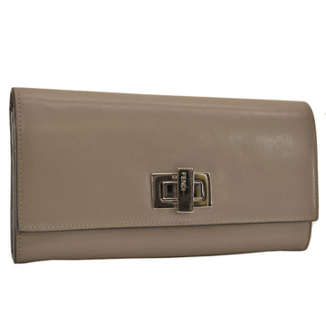 Fendi Wallet Mocha Brown Silver Leather Bi-fold Ladies r6982