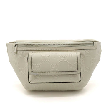 GUCCI GG embossed belt bag body waist pouch hip punching leather ivory white 645093