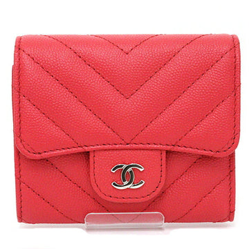 CHANEL V stitch small tri-fold wallet A81900 25s red