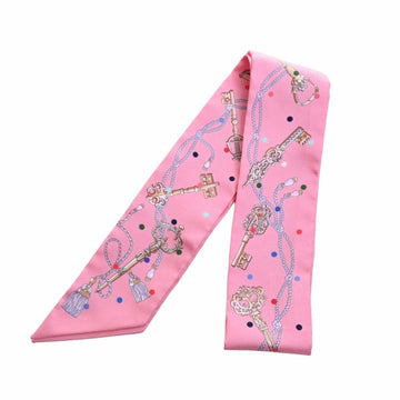 HERMES Silk Les Cles a Pois Twilly Pink Ladies
