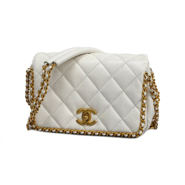 CHANELAuth  Matelasse Chain Shoulder Women's Caviar Leather Shoulder Bag White