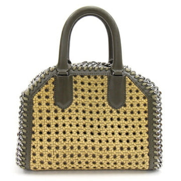 STELLA MCCARTNEY Handbag Falabella Box Wicker Mini Handle Bag Khaki Natural Faux Leather Women's Shoulder Chain