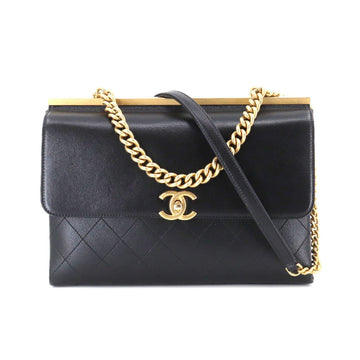 CHANEL matelasse 2way chain hand shoulder bag leather black A58087 gold metal fittings Matelasse Bag