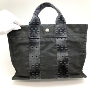 HERMES Tote PM Handbag Yale Line Nylon Canvas Women's Men's Gray Mini Bag