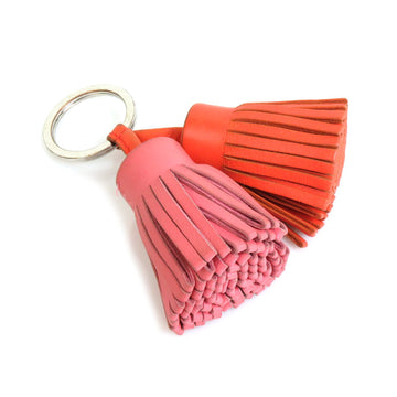 HERMES Keyring Keychain Carmen Unodos Leather/Metal Orange/Pink/Silver Ladies