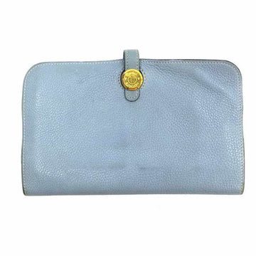 HERMES Dogon GM Long Wallet Purse Blue Light P Leather Multi Case Accessory Women's Unisex