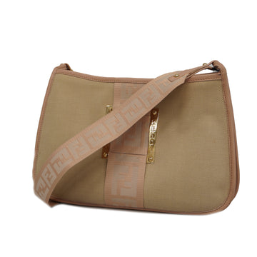 FENDIAuth  Zucca Shoulder Bag Canvas,Leather Shoulder Bag Beige,Light Pink