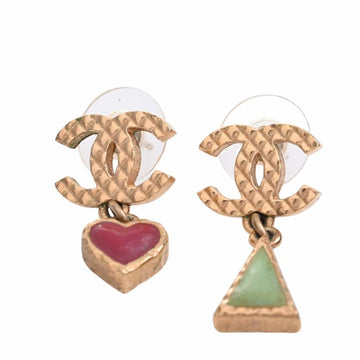 CHANEL Heart Triangle Coco Mark Earrings Gold Women's