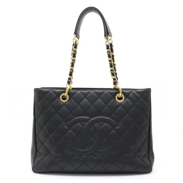 CHANEL Matelasse Coco Mark Chain Tote Bag Shoulder Caviar Skin Leather Black A50995