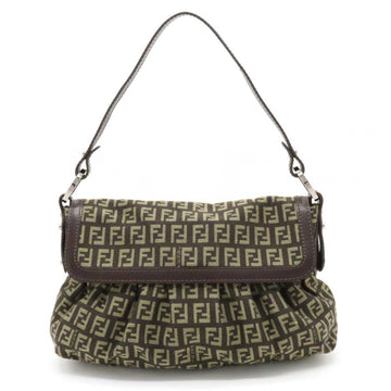 FENDI Zucchino Pattern Chef Bag Shoulder Handbag Canvas Dark Brown Beige 8BR353