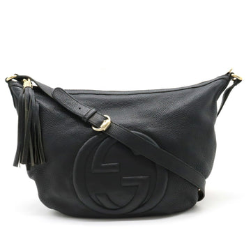GUCCI Soho Interlocking G Tassel Shoulder Bag Leather Black 295175