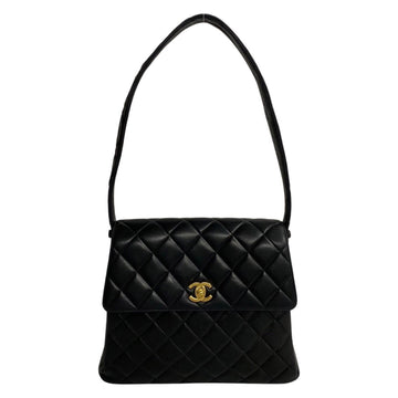 CHANEL Matelasse Coco Mark Lambskin Semi Shoulder Bag Tote Black 411-7