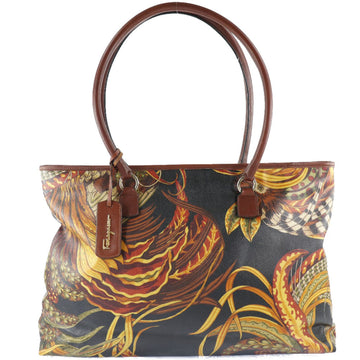 SALVATORE FERRAGAMO PVC x Leather Brown Ladies Tote Bag