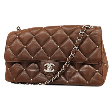 CHANELAuth  Matelasse Single Chain Women's Leather Shoulder Bag Brown