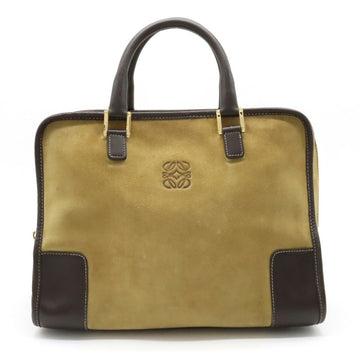 LOEWE Anagram Amazona 32 Handbag Boston Bag Suede Leather Khaki Dark Brown