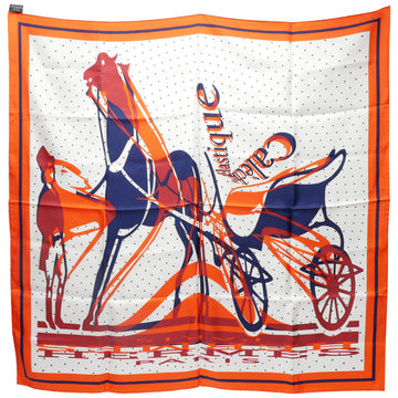 HERMES CALECHE ELASTIQUE Calash Elastic Carre 90 Large Scarf Shawl Stole Women's Silk 100% Orange/White/Navy 89 x 89cm