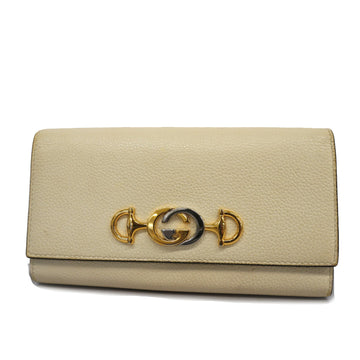 GUCCIAuth  Zumi Gold Hardware 573612 Women's Leather Long Wallet [bi-fold] Ivory