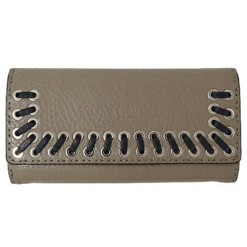 FENDI Wallet Women's Men's Long Selleria Leather Greige Beige 8M0384 Stitching