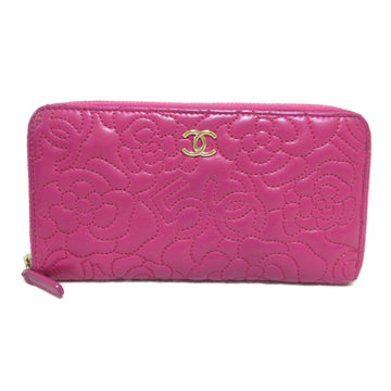 CHANEL Camellia round long wallet Purple Lambskin [sheep leather] A70620