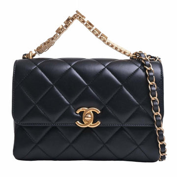 CHANEL Lambskin Matelasse Coco Mark Chain Shoulder Bag Black Ladies