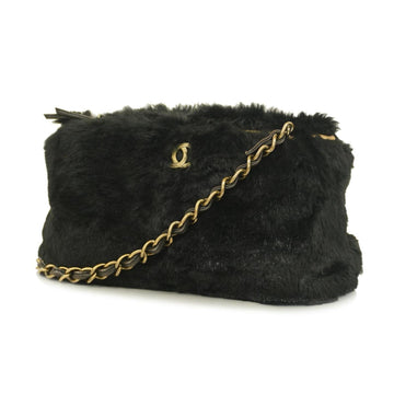 CHANEL Shoulder Bag Lapin Chain Fur Black Gold Hardware Women's