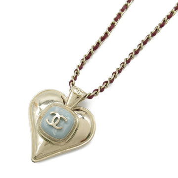 CHANEL Necklace Heart B21K Necklace Silver leather metal Silver