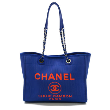 CHANEL Deauville Line Tote Bag Blue Orange canvas