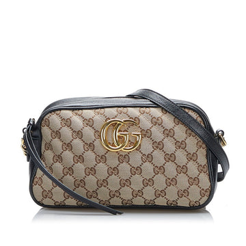 GUCCI GG Marmont Canvas Chain Shoulder Bag 447632 Beige Black Leather Ladies