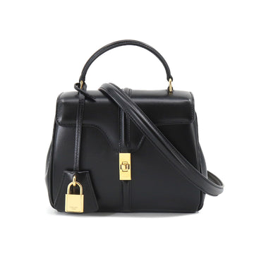 CELINE mini 16 seize 2way hand shoulder bag leather black 197983 Mini