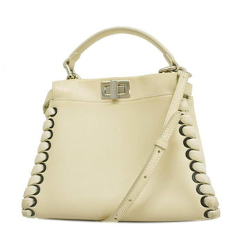 FENDI Handbag Mini Peekaboo Leather Ivory Silver Hardware Women's