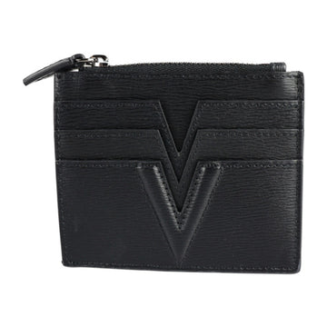 VERSACE card case 1000827 1A00593 1B00E leather black V design coin purse