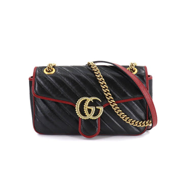 Gucci GG Marmont Small Shoulder Bag Leather Black Red 443497