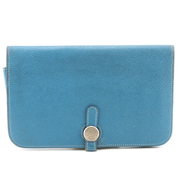 HERMES/ Dogon GM Blue Jean Long Wallet Unisex