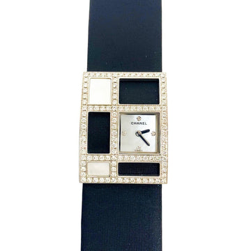 CHANEL 1932 Art Deco Watch Clock K18 Diamond Satin Belt Ladies White Black Shell H1185 Dress Dial Daily Life Waterproof