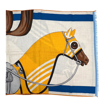 HERMES Rectangle Stole 2022 Spring/Summer Collection Natural Jaune Marine Silk Cashmere Scarf 22SS Women's Men's