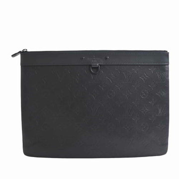 LOUIS VUITTON Monogram Shadow Pochette Discovery Clutch Bag Black Leather