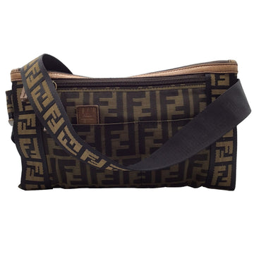 FENDI Zucca Pattern Body Bag 7VA187 Khaki Black Waist Pouch One Shoulder Canvas Leather Women's Men's Unisex FF