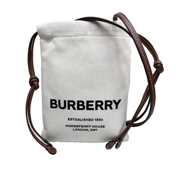 BURBERRY logo graphic mini shoulder bag pouch canvas beige men's women's