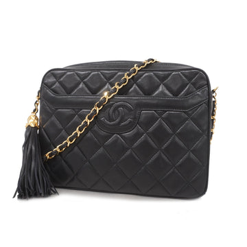 Chanel Fringed Shoulder Bag Matelasse Single Chain Lambskin Black Gold metal